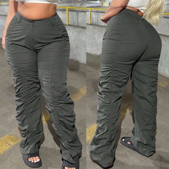 Shein Curve 4X Grey Ruched Stacked Pants Elastic Back Waist - Picture 1 of 6